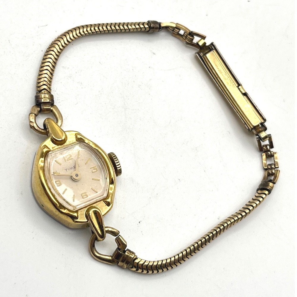 Vintage Timex Womens Gold Tone Cocktail Watch 12K Gold Filled Clasp Working